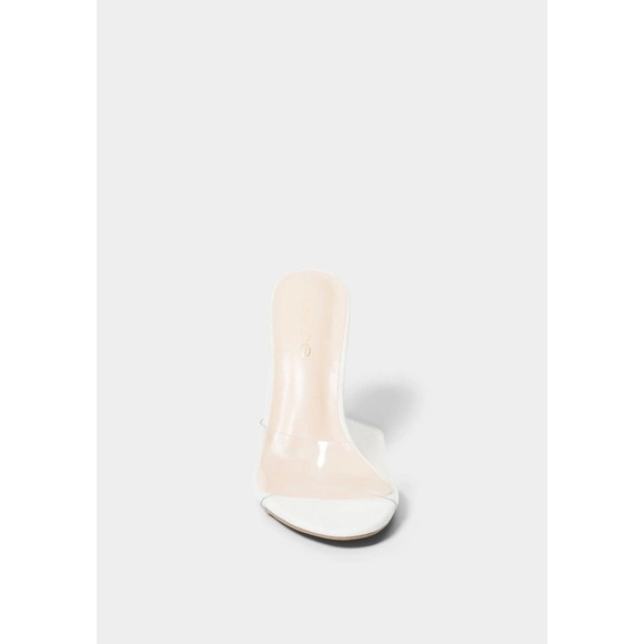 Bebe Sandra Stiletto Heels Sandals Open Toe Clear White Size 11 NWOT - Picture 2 of 11